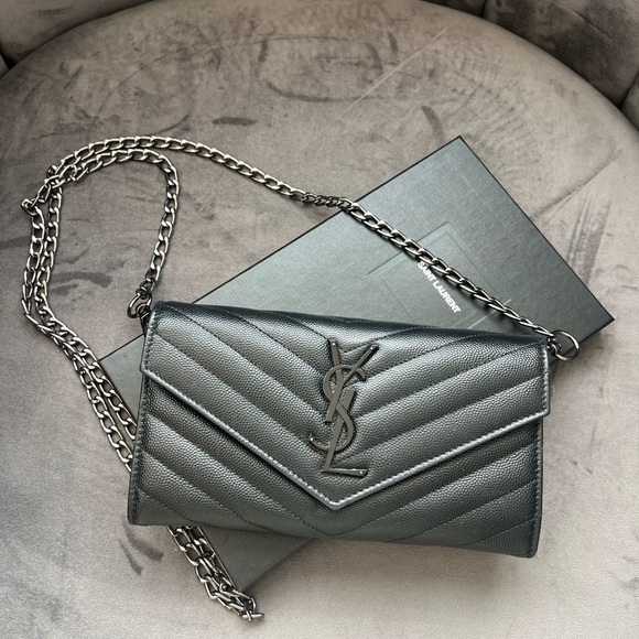 Yves Saint Laurent Handbags - YSL Cassandre envelope flap all black wallet on chain
